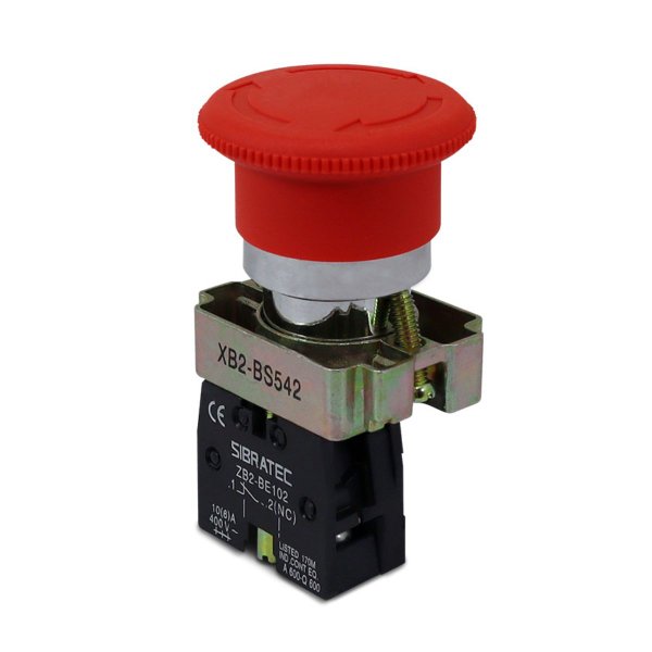 Botão de Emergência XB2-BS542 Metálico Gira Destrava 1NF Vermelho
